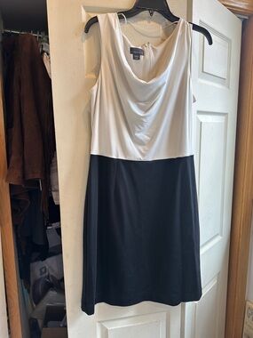 Covington Two-Tone White and Black Cowl Neck Midi Dress